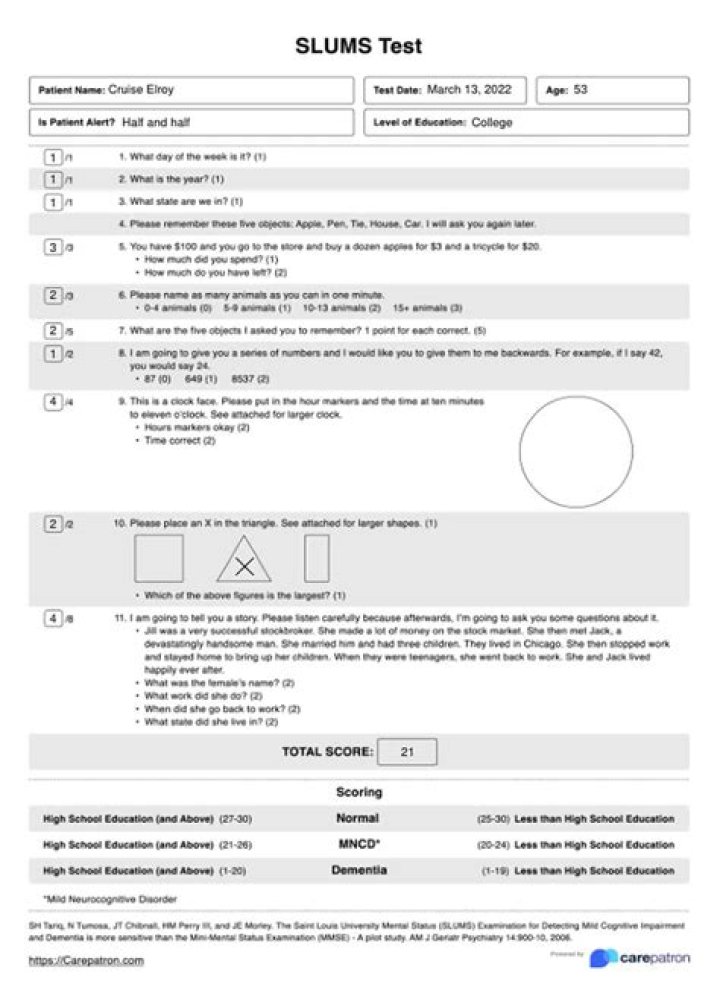 What is slums cognitive test