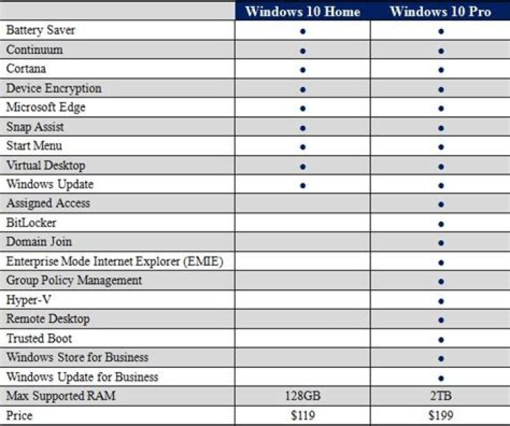 What is the difference in Windows 10 Pro and Home?