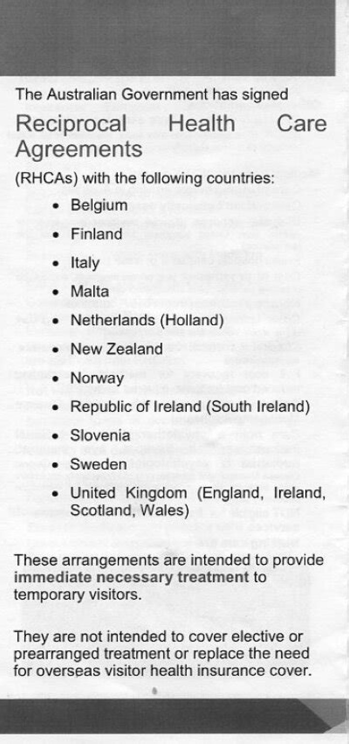 Which countries have reciprocal medical agreements with Australia?